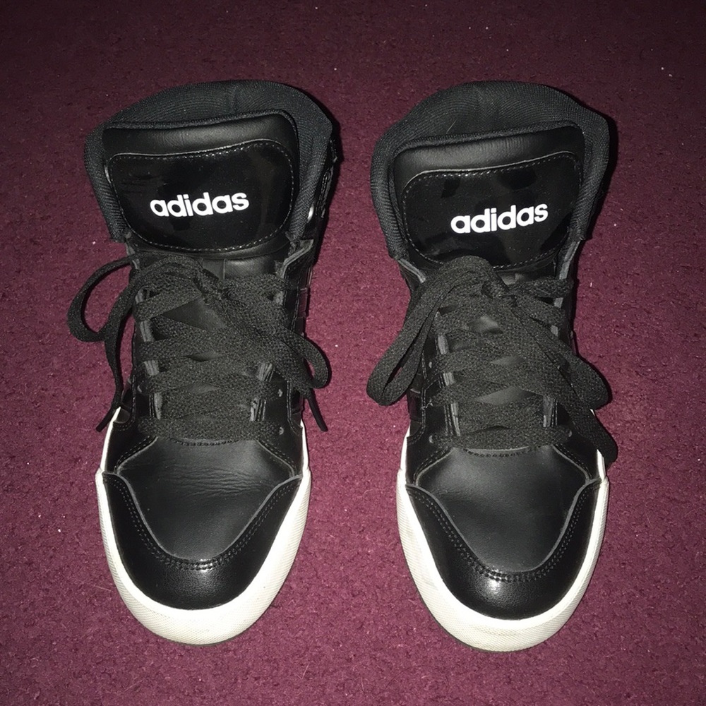 Black and white hightop adidas